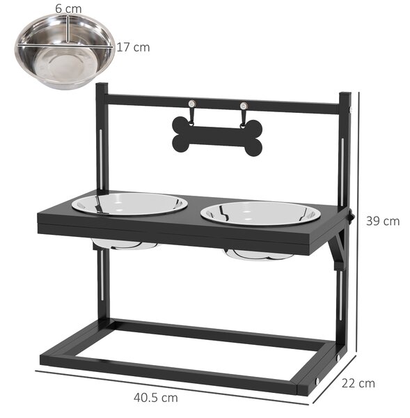 PawHut Elevated Dog Bowls with Adjustable Height Stand, Feeding Station for Small to Large Dogs, Black Aosom UK