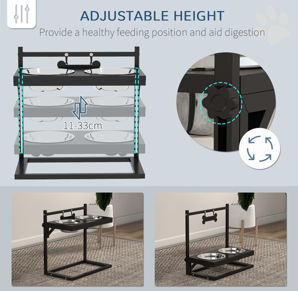 PawHut Elevated Dog Bowls with Adjustable Height Stand, Feeding Station for Small to Large Dogs, Black Aosom UK