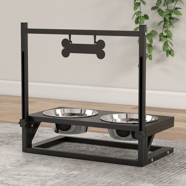 PawHut Elevated Dog Bowls with Adjustable Height Stand, Feeding Station for Small to Large Dogs, Black Aosom UK