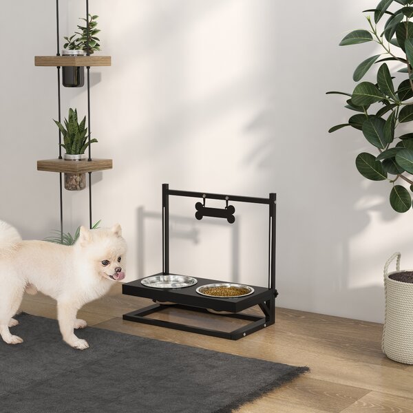 PawHut Elevated Dog Bowls with Adjustable Height Stand, Feeding Station for Small to Large Dogs, Black Aosom UK