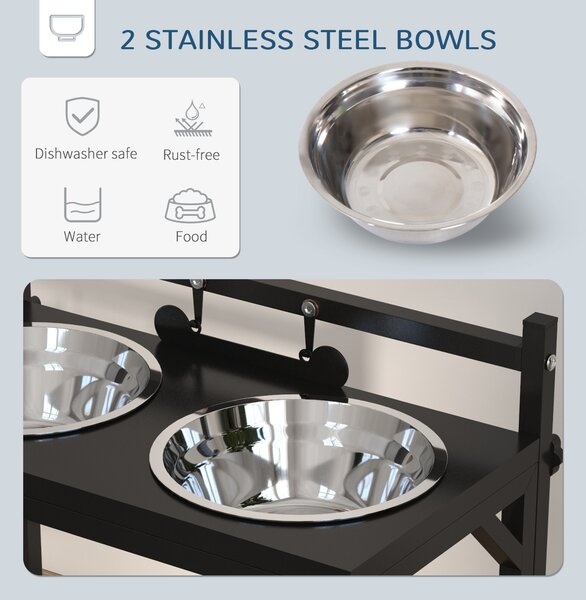 PawHut Elevated Dog Bowls with Adjustable Height Stand, Feeding Station for Small to Large Dogs, Black Aosom UK