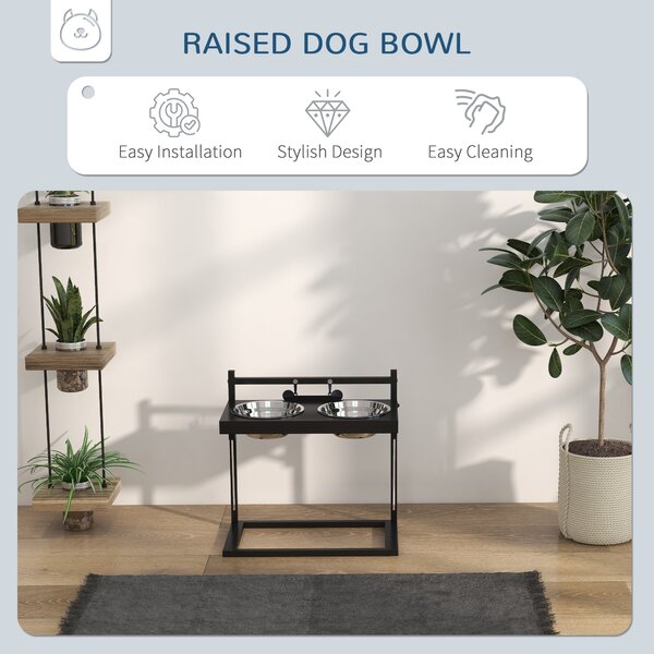 PawHut Elevated Dog Bowls with Adjustable Height Stand, Feeding Station for Small to Large Dogs, Black Aosom UK