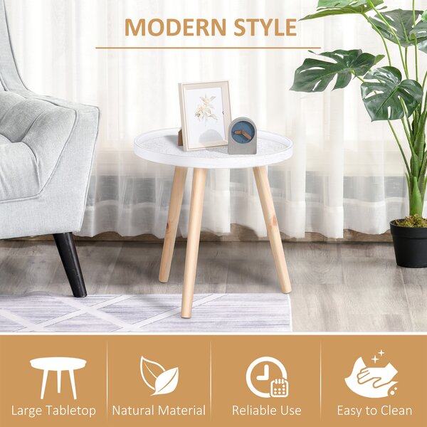 HOMCOM Carved Elegance: Set of 2 Floral Coffee Tables with Tray Top, Wooden Legs, Modern Round Side Tables, White Aosom UK
