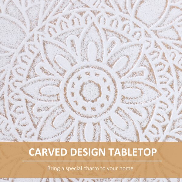 HOMCOM Carved Elegance: Set of 2 Floral Coffee Tables with Tray Top, Wooden Legs, Modern Round Side Tables, White Aosom UK