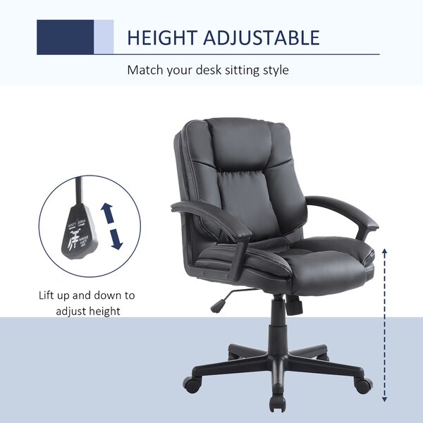 HOMCOM Executive Office Chair, Mid-Back Faux Leather Office Chair with Arms, Plush Padding & Silent Wheels, Black Aosom UK