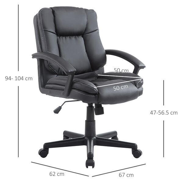HOMCOM Executive Office Chair, Mid-Back Faux Leather Office Chair with Arms, Plush Padding & Silent Wheels, Black Aosom UK