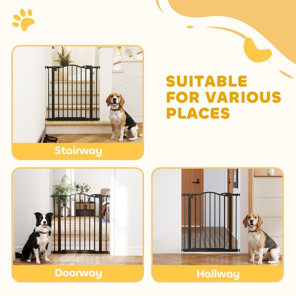 PawHut Metal 74-80cm Adjustable Pet Gate Safety Barrier w/ Auto-Close Door Black Aosom UK