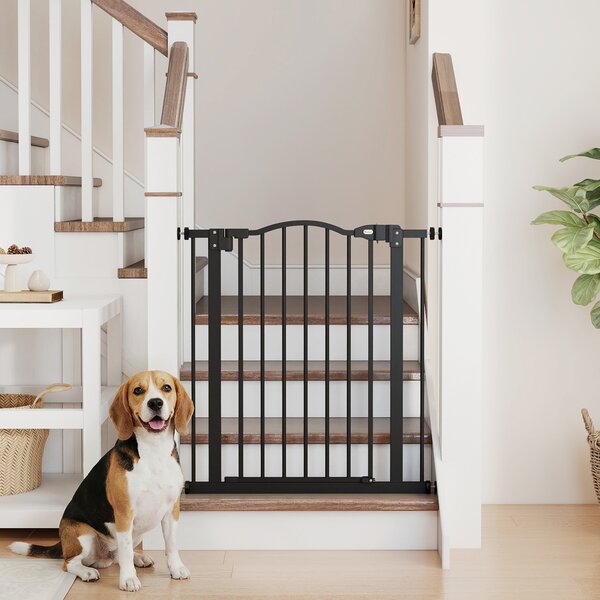 PawHut Metal 74-80cm Adjustable Pet Gate Safety Barrier w/ Auto-Close Door Black Aosom UK