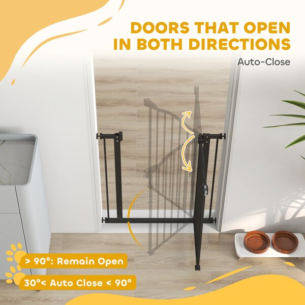 PawHut Metal 74-80cm Adjustable Pet Gate Safety Barrier w/ Auto-Close Door Black Aosom UK