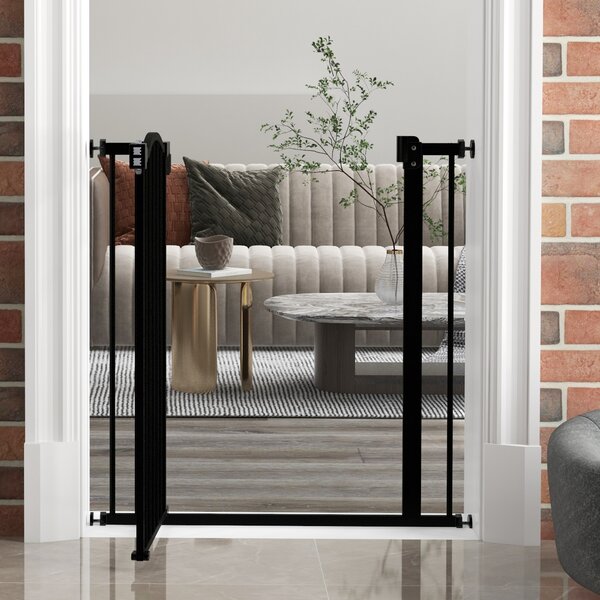 PawHut Metal 74-80cm Adjustable Pet Gate Safety Barrier w/ Auto-Close Door Black Aosom UK