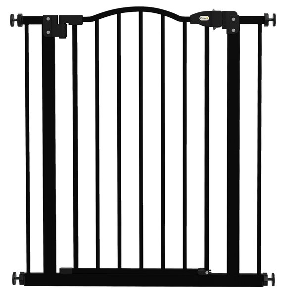 PawHut Metal 74-80cm Adjustable Pet Gate Safety Barrier w/ Auto-Close Door Black Aosom UK