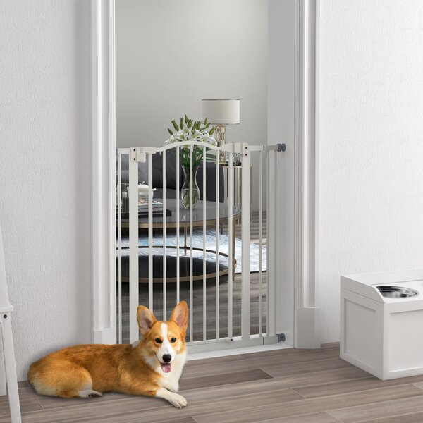 PawHut Adjustable Pet Portal: Metal Safety Gate with Folding Design, 74-87cm Width, Pristine White Aosom UK