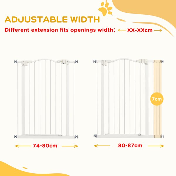 PawHut Adjustable Pet Portal: Metal Safety Gate with Folding Design, 74-87cm Width, Pristine White Aosom UK