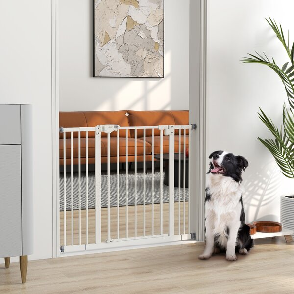 PawHut Adjustable Dog Gate, Metal Safety Barrier for Pets, Extends 74-100cm Wide, Easy Install, White Aosom UK