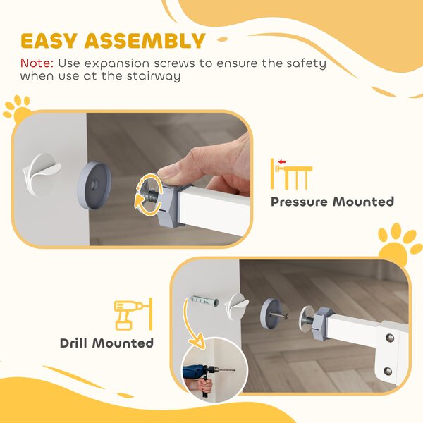 PawHut Adjustable Dog Gate, Metal Safety Barrier for Pets, Extends 74-100cm Wide, Easy Install, White Aosom UK
