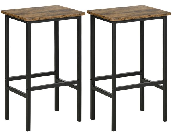 HOMCOM Industrial Bar Chair: Set of 2 Rustic Bar Stools with Footrest, for Dining Area, Home Pub, Counter Bar Stool, Brown Aosom UK