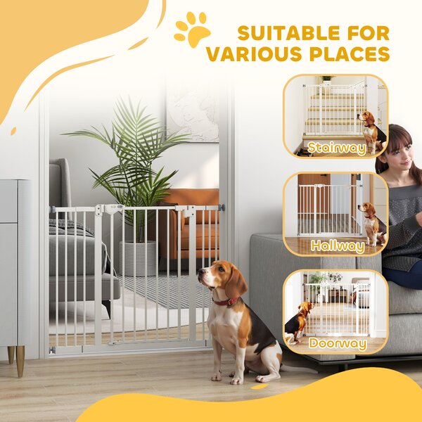 PawHut Adjustable Dog Gate, Metal Safety Barrier for Pets, Extends 74-100cm Wide, Easy Install, White Aosom UK