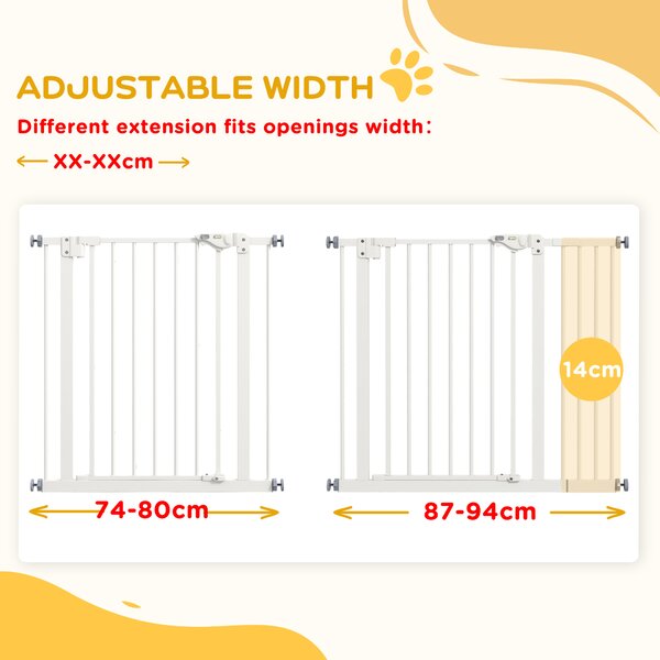PawHut Flexible Pet Gate: Adjustable Metal Barrier for Dogs, 74-94cm Width, Secure Fit, White Aosom UK