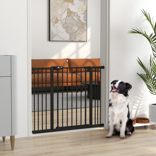 PawHut Dog Gate for Stairs Dog Gate Pet Gate with Openable Metal Frame, for Doorways, Corridors, Staircases, 74-100Wcm, Black Aosom UK