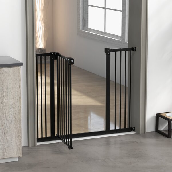 PawHut Dog Gate for Stairs Dog Gate Pet Gate with Openable Metal Frame, for Doorways, Corridors, Staircases, 74-100Wcm, Black Aosom UK