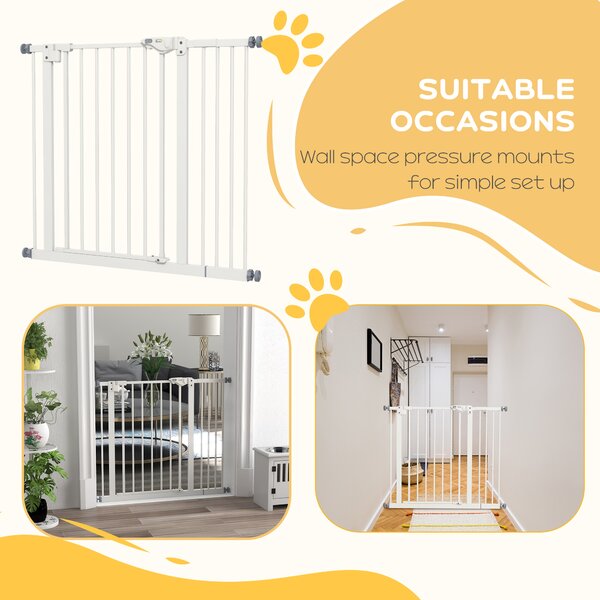 PawHut Flexible Pet Gate: Adjustable Metal Barrier for Dogs, 74-94cm Width, Secure Fit, White Aosom UK
