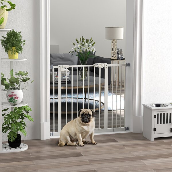 PawHut Flexible Pet Gate: Adjustable Metal Barrier for Dogs, 74-94cm Width, Secure Fit, White Aosom UK