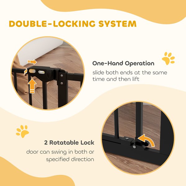 PawHut Dog Gate for Stairs Dog Gate Pet Gate with Openable Metal Frame, for Doorways, Corridors, Staircases, 74-100Wcm, Black Aosom UK