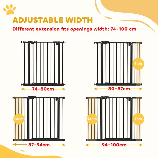 PawHut Dog Gate for Stairs Dog Gate Pet Gate with Openable Metal Frame, for Doorways, Corridors, Staircases, 74-100Wcm, Black Aosom UK