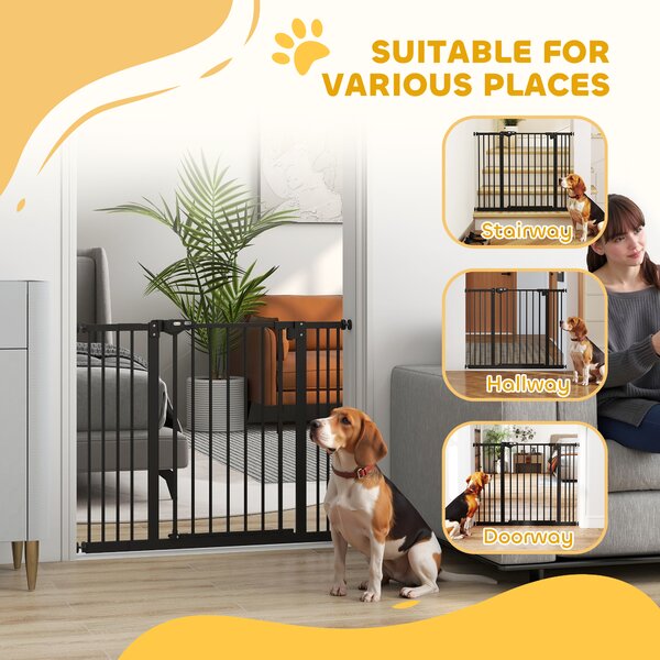 PawHut Dog Gate for Stairs Dog Gate Pet Gate with Openable Metal Frame, for Doorways, Corridors, Staircases, 74-100Wcm, Black Aosom UK
