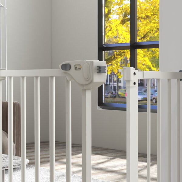 PawHut Flexible Pet Gate: Adjustable Metal Barrier for Dogs, 74-94cm Width, Secure Fit, White Aosom UK