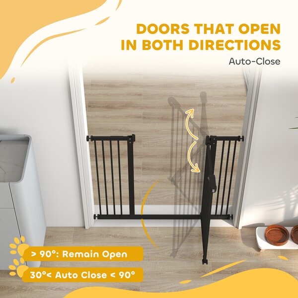 PawHut Dog Gate for Stairs Dog Gate Pet Gate with Openable Metal Frame, for Doorways, Corridors, Staircases, 74-100Wcm, Black Aosom UK