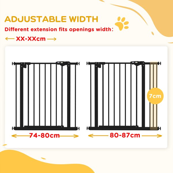 PawHut Metal 74-87cm Wide Adjustable Dog Gate Black Aosom UK