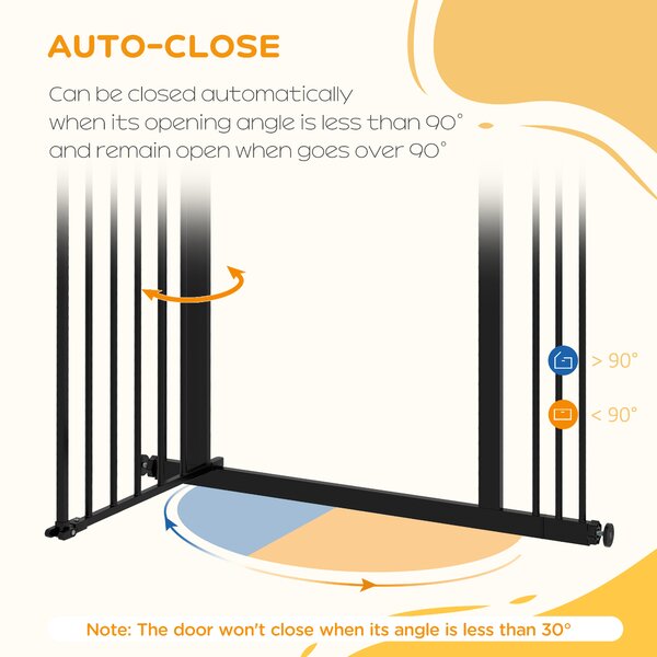 PawHut Metal 74-87cm Wide Adjustable Dog Gate Black Aosom UK