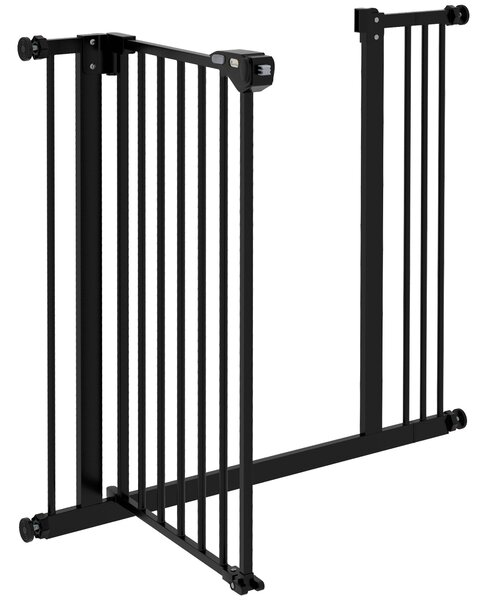 PawHut Metal 74-87cm Wide Adjustable Dog Gate Black Aosom UK