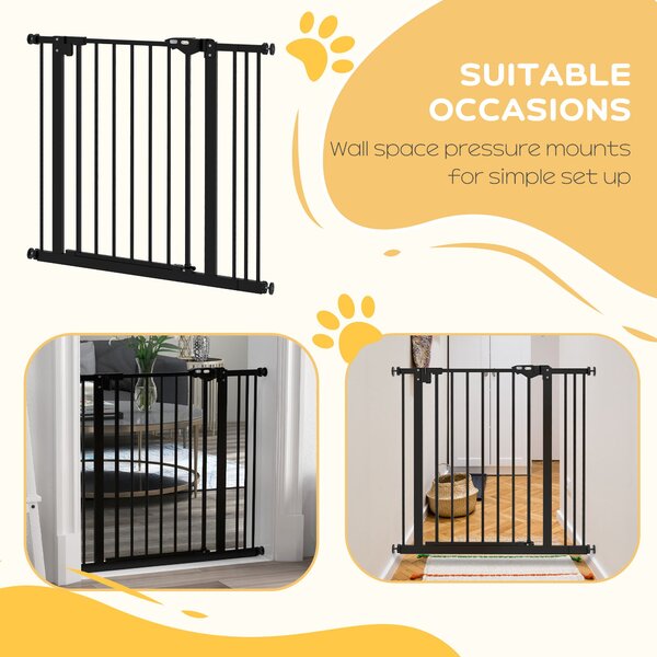 PawHut Metal 74-87cm Wide Adjustable Dog Gate Black Aosom UK