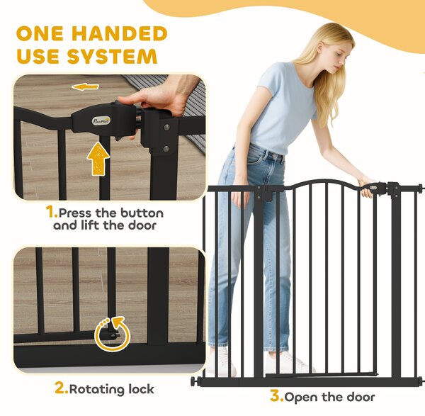 PawHut Metal 74-94cm Adjustable Pet Gate Safety Barrier w/ Auto-Close Door Black Aosom UK