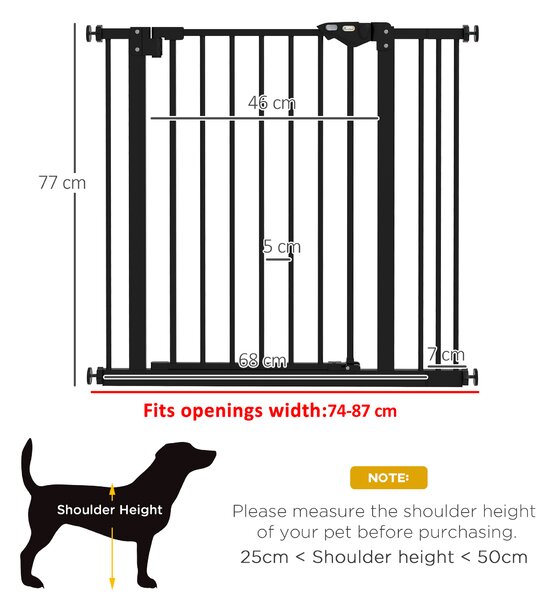 PawHut Metal 74-87cm Wide Adjustable Dog Gate Black Aosom UK
