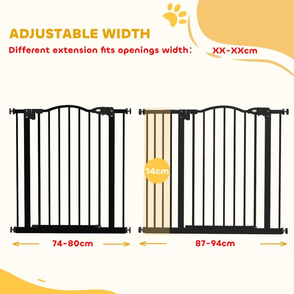 PawHut Metal 74-94cm Adjustable Pet Gate Safety Barrier w/ Auto-Close Door Black Aosom UK