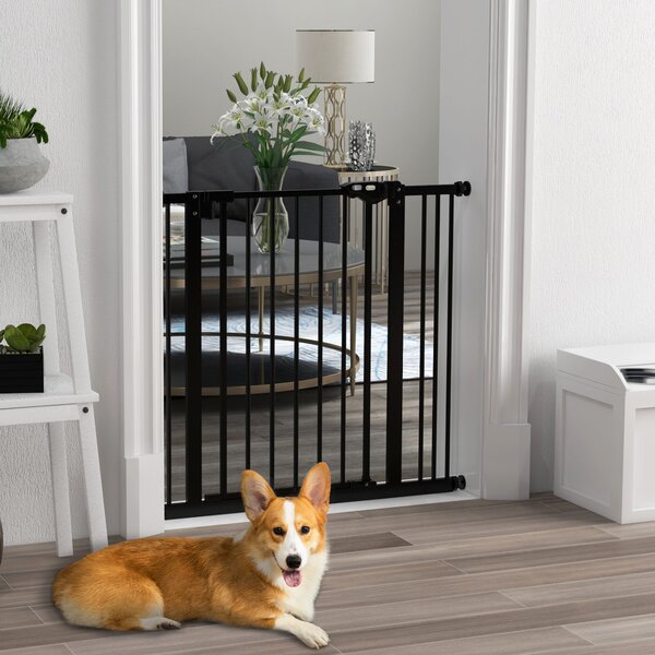 PawHut Metal 74-87cm Wide Adjustable Dog Gate Black Aosom UK