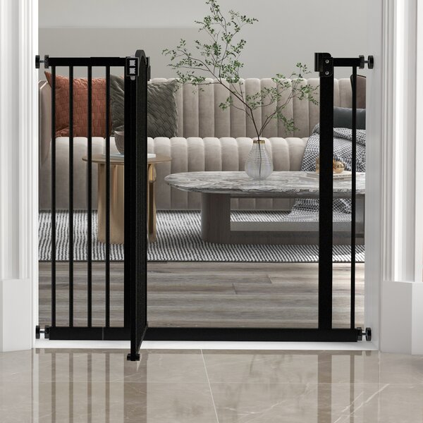 PawHut Metal 74-94cm Adjustable Pet Gate Safety Barrier w/ Auto-Close Door Black Aosom UK