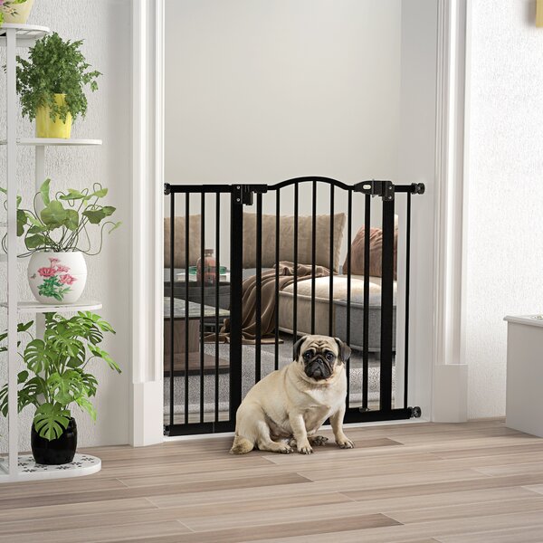 PawHut Metal 74-94cm Adjustable Pet Gate Safety Barrier w/ Auto-Close Door Black Aosom UK