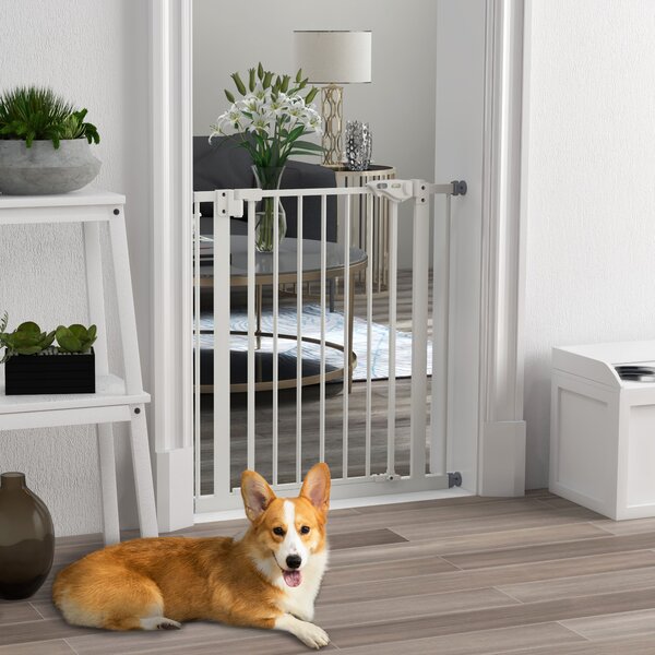 PawHut Adjustable Pet Gate: Metal Safety Barrier for Dogs, 74-80cm Width, Easy Installation, White Aosom UK