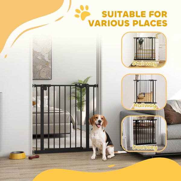 PawHut Adjustable Metal Dog Gate, Safety Barrier for Pets, 74-80cm Wide, Easy Installation, Black Aosom UK