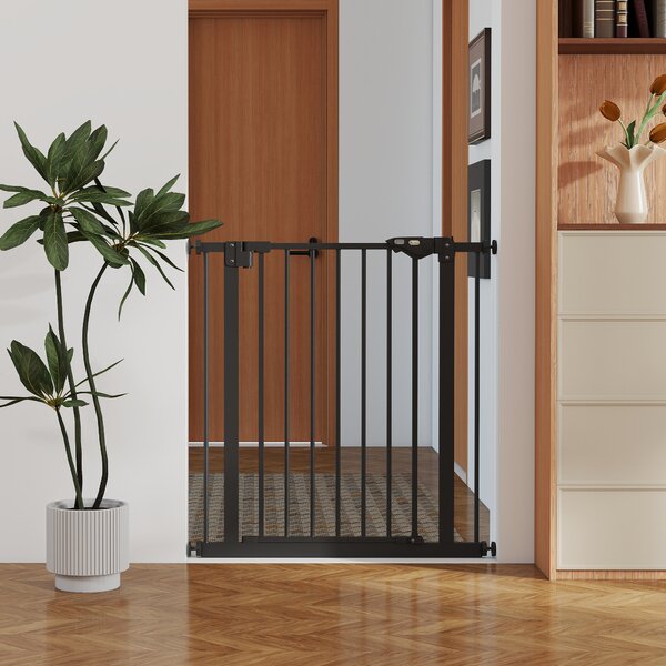 PawHut Adjustable Metal Dog Gate, Safety Barrier for Pets, 74-80cm Wide, Easy Installation, Black Aosom UK