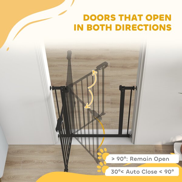 PawHut Adjustable Metal Dog Gate, Safety Barrier for Pets, 74-80cm Wide, Easy Installation, Black Aosom UK
