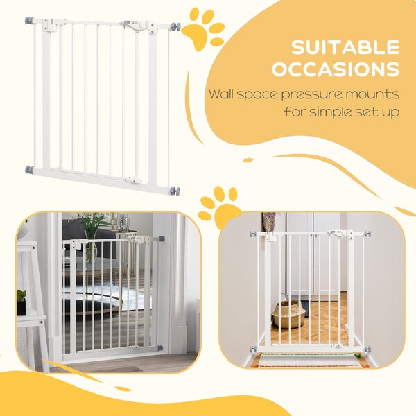 PawHut Adjustable Pet Gate: Metal Safety Barrier for Dogs, 74-80cm Width, Easy Installation, White Aosom UK