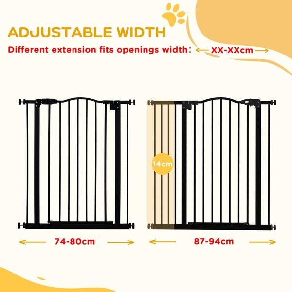 PawHut Adjustable Safety Barrier, Metal Pet Gate with Auto-Lock & No-Drill Installation, for Doorways & Stairways, 74-94cm, Black Aosom UK