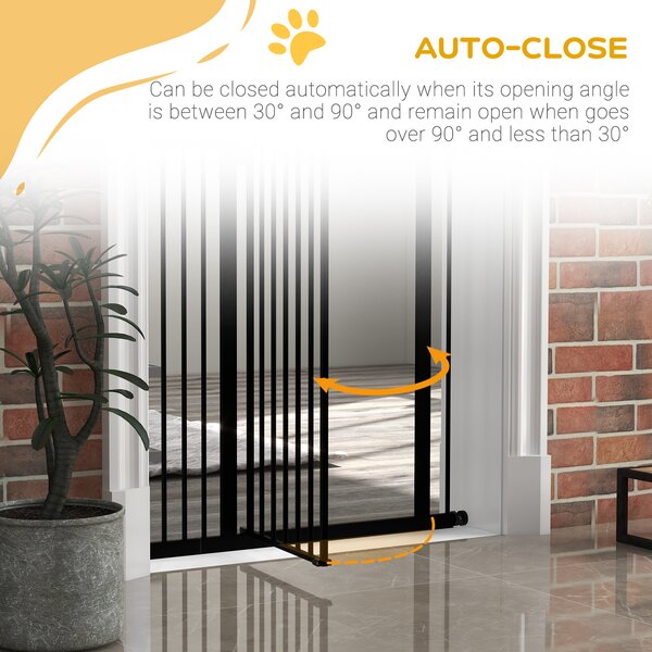 PawHut Adjustable Safety Barrier, Metal Pet Gate with Auto-Lock & No-Drill Installation, for Doorways & Stairways, 74-94cm, Black Aosom UK