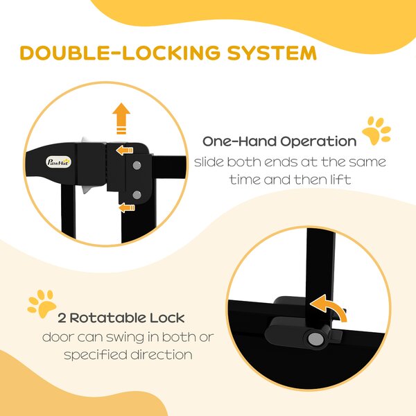 PawHut Adjustable Safety Barrier, Metal Pet Gate with Auto-Lock & No-Drill Installation, for Doorways & Stairways, 74-94cm, Black Aosom UK