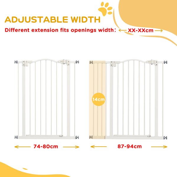PawHut Adjustable Pet Safety Gate: No-Drill Installation, Auto-Close Feature for Doorways, Crisp White, 74-94cm Aosom UK
